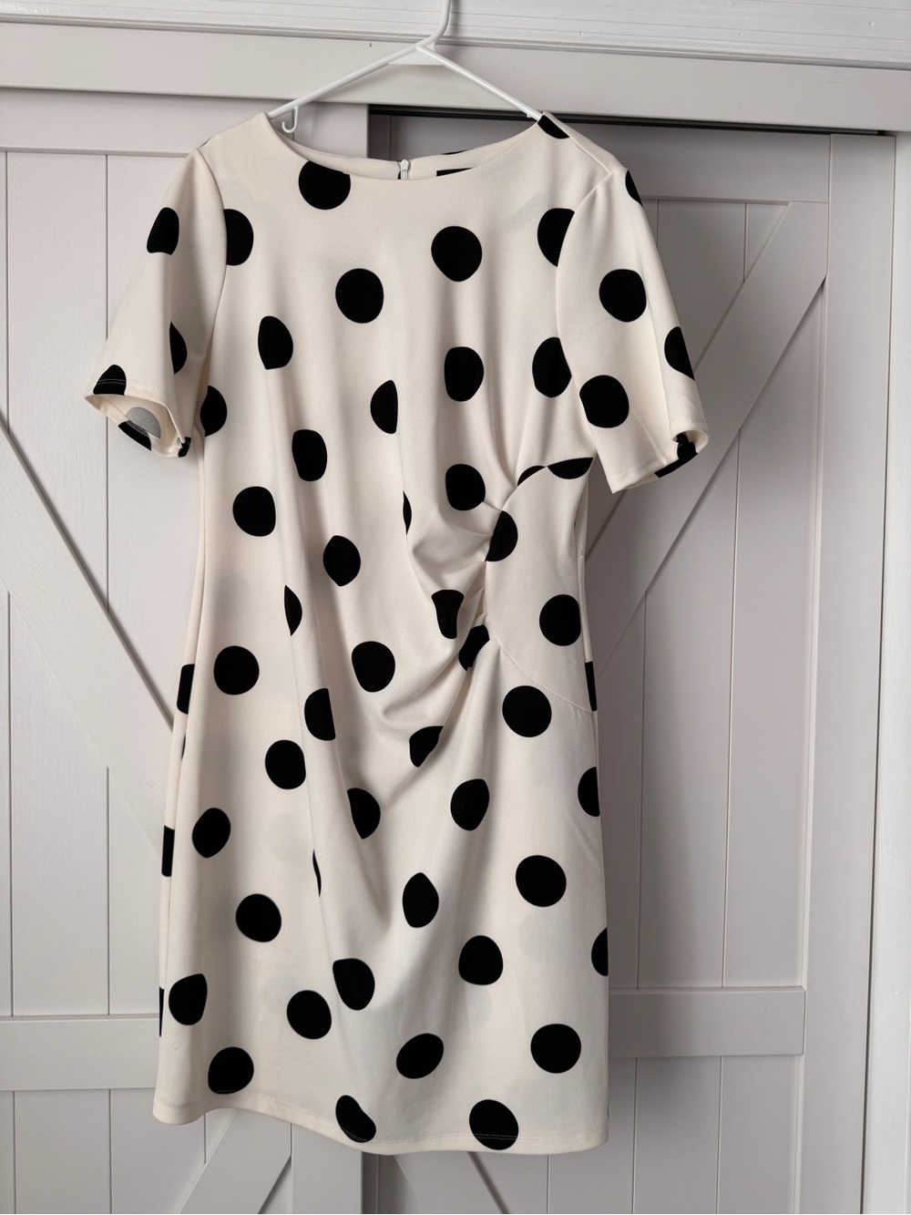 White Polka Dot Short Sleeve Dress with Side Twist
